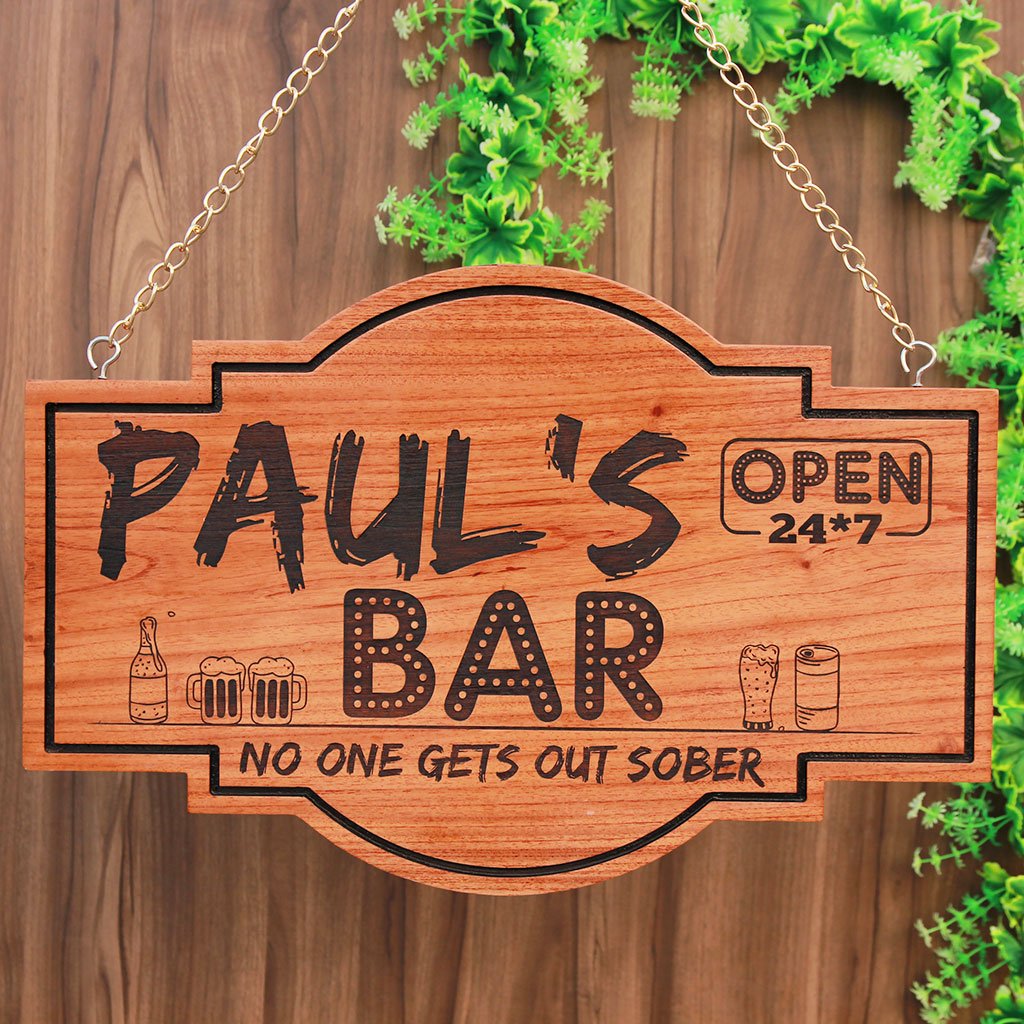 Personalised Bar Signs - Home Bar Sign - Custom Made Wood Signs - Hanging Signs - Woodgeek Store