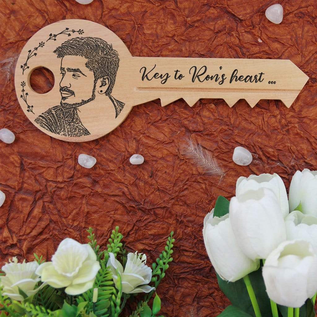 Personalized Key To Heart Wooden Signs In The Shape Of A Key. This photo plaque will make great custom best friend gifts and unique birthday gifts. This wood sign is also a great photo gift.