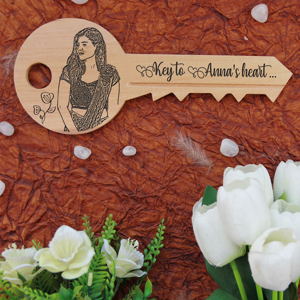 Personalized Key To Heart Wooden Signs In The Shape Of A Key. This photo plaque will make great custom best friend gifts and unique birthday gifts. This wood sign is also a great photo gift.
