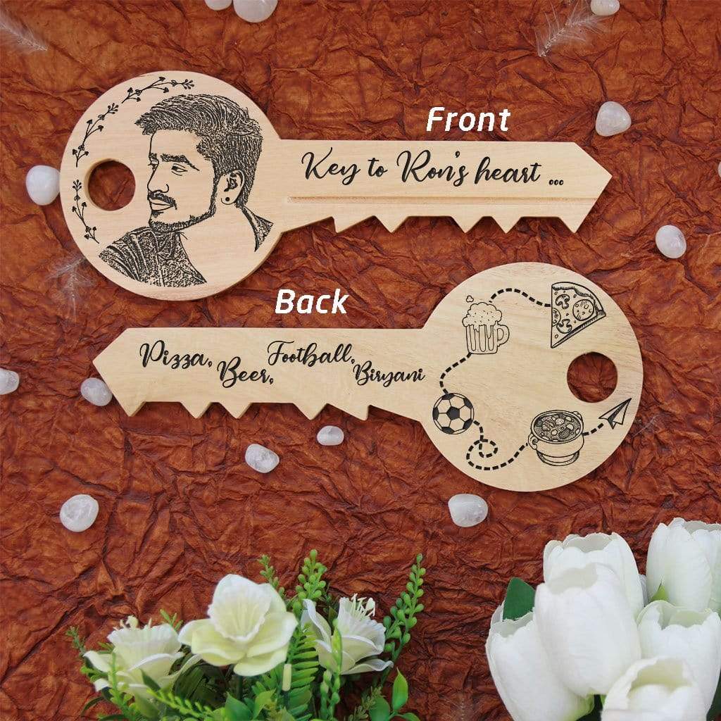 Personalized Key To Heart Wooden Signs In The Shape Of A Key. This photo plaque will make great custom best friend gifts and unique birthday gifts. This wood sign is also a great photo gift.