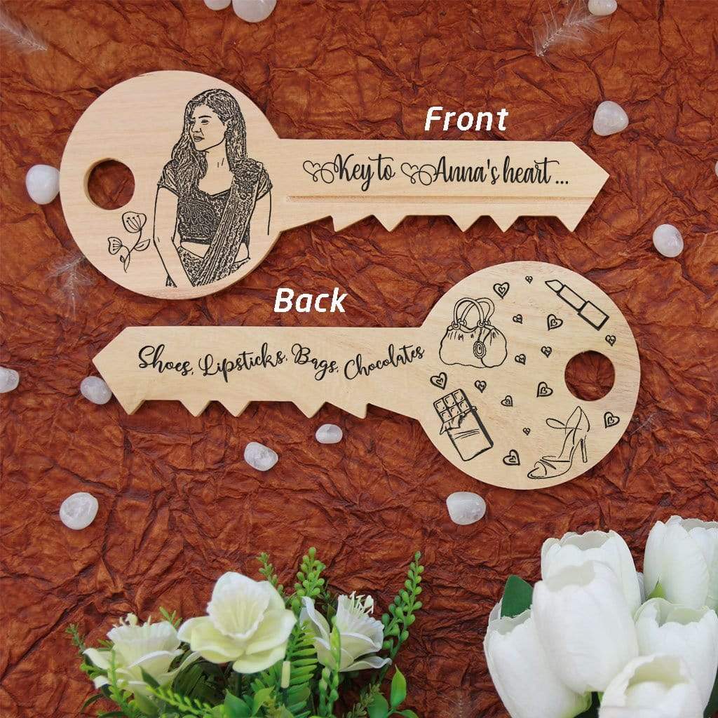 Key To Heart Key Shaped Wooden Signs Customised Gifts For