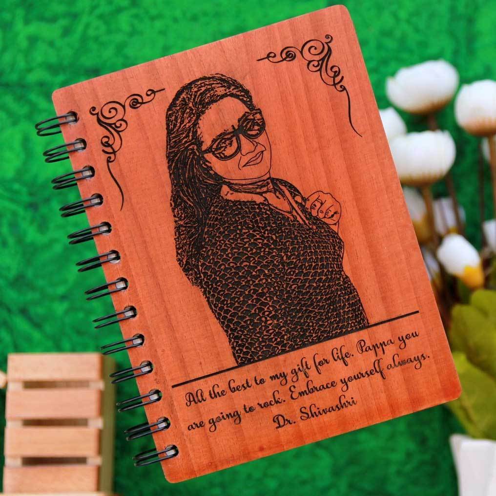 Photo Engraved Wooden Notebook. This Photo Diary Personalized With A Message and Doctor's Name Is One Of The Best Gifts For Doctors.