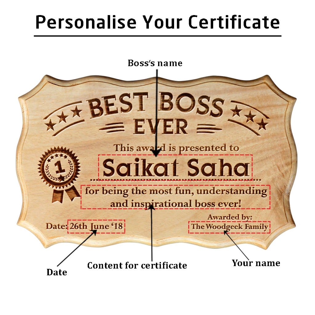 Personalized Best Boss Ever Wooden Certificate