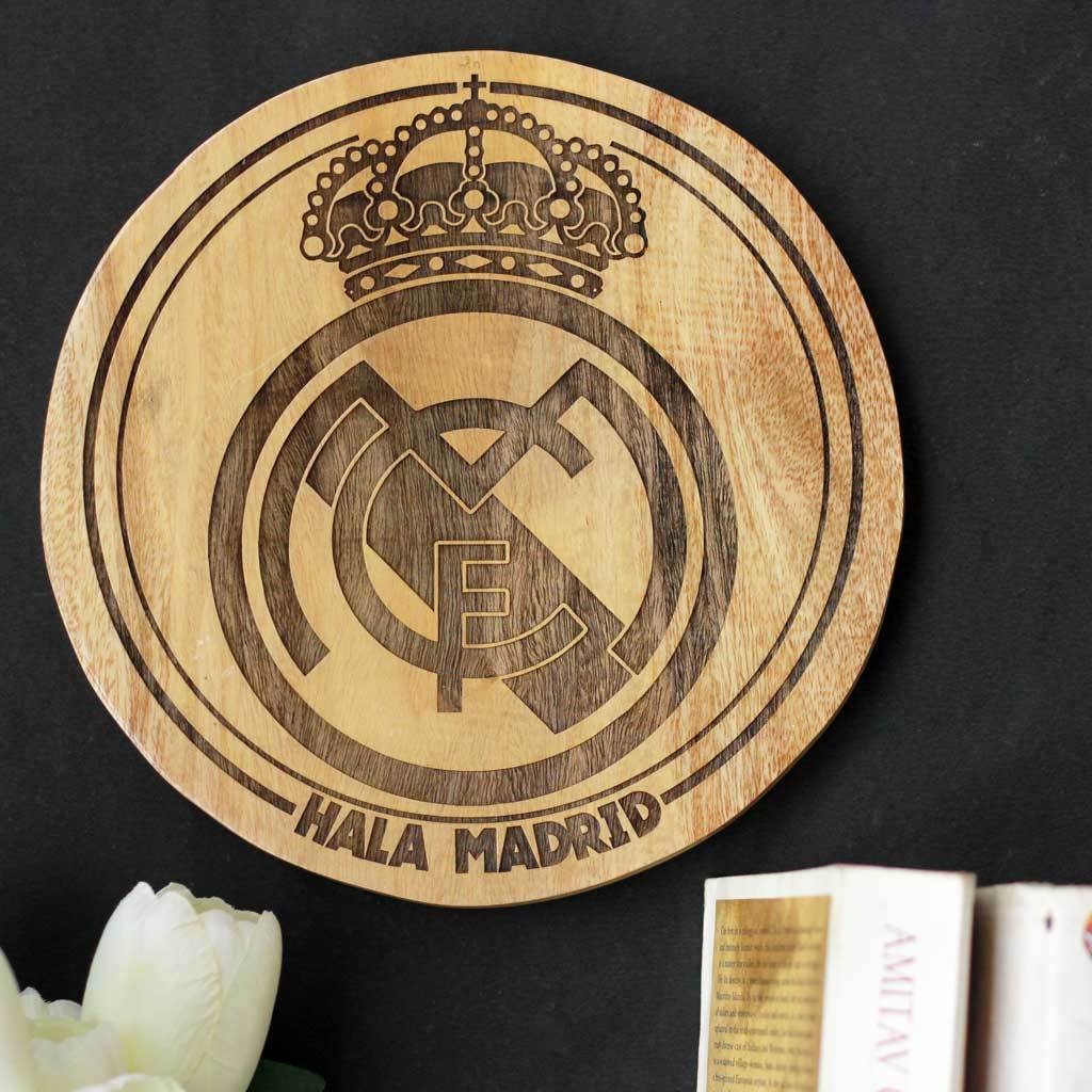 Club Logo Round Poster - Carved Wooden Poster - Gifts for Football Fans by Woodgeek Store