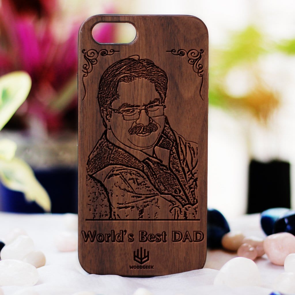 Make Your Own Phone Case - World's Best Dad Phone case - Personalized Phone Case for Dad - Custom Engraved Phone Covers for Fathers - Father's Day Gifts - Walnut Wood Phone Cases from Woodgeek Store