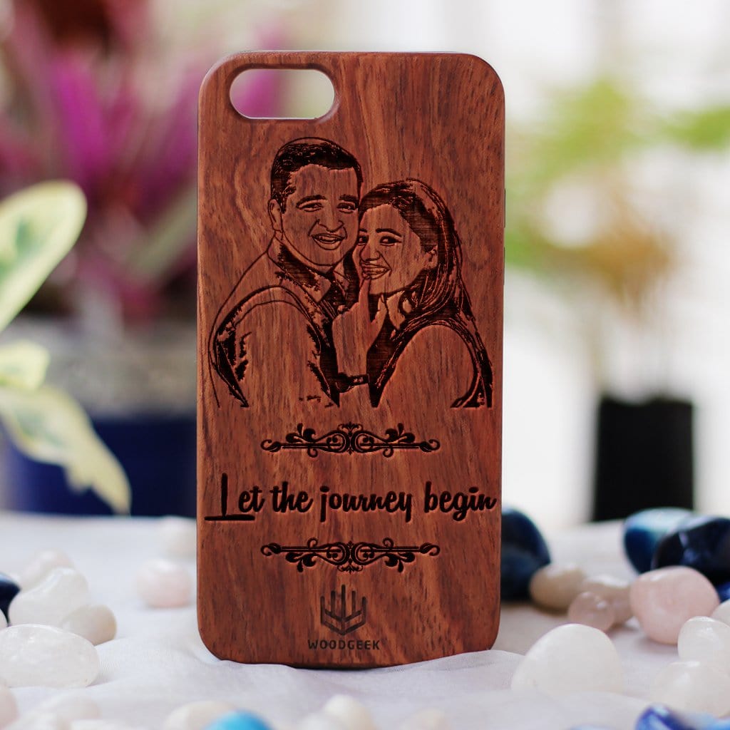 Photo Engraved Phone Case - Design Your Own Phone Case - Romantic Phone Cases - Wooden Phone Covers for Boyfriend, Girlfriend, Husband or Wife - Best Romantic Gifts from Woodgeek Store - Rosewood Phone Case