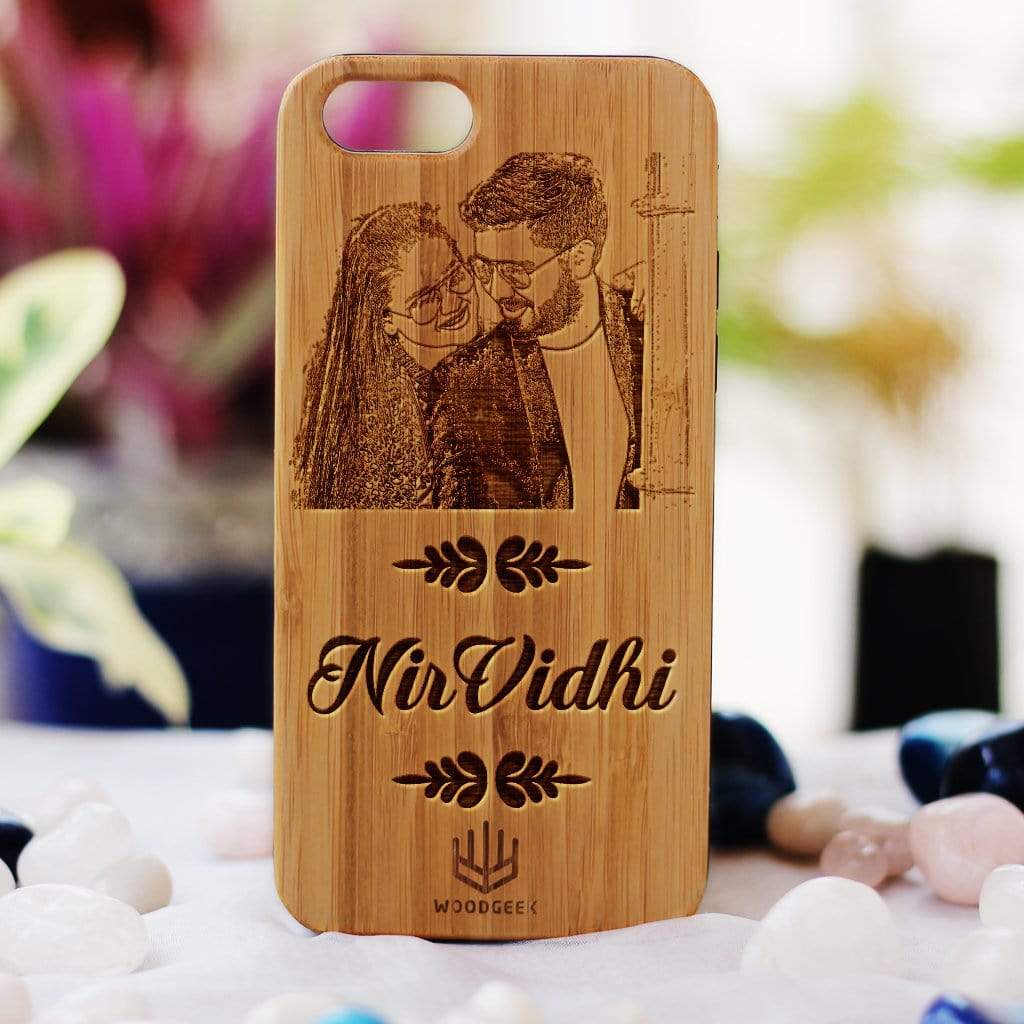 Photo Engraved Phone Case - Design Your Own Phone Case - Romantic Phone Cases - Wooden Phone Covers for Boyfriend, Girlfriend, Husband or Wife - Best Romantic Gifts from Woodgeek Store - Rosewood Phone Case