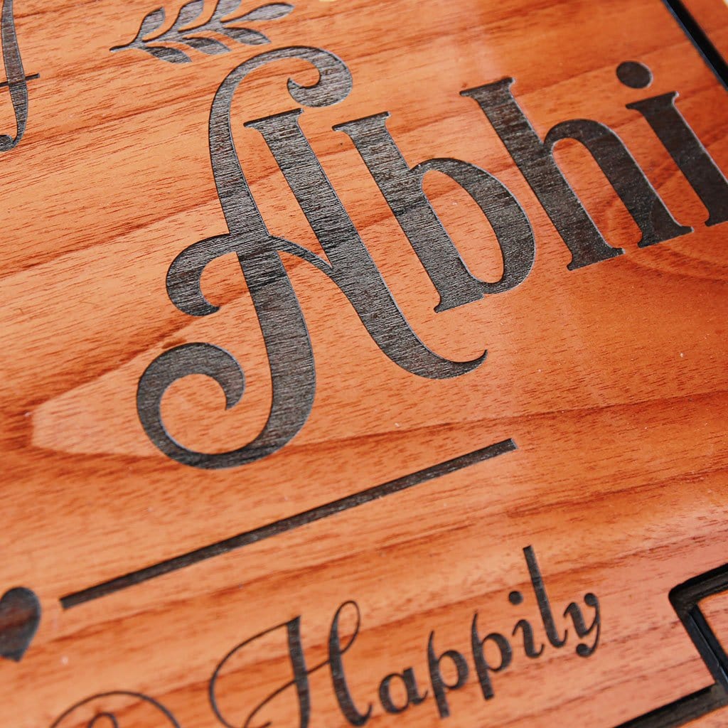 Wooden Name Signs For Couples - Personalized Home Sign for Couples - Hanging Wooden Sign - Love, Laughter &amp; Happily Ever After - House Name Plate - House Number Plates - Personalised House Signs - Wooden Sign - Woodgeek Store