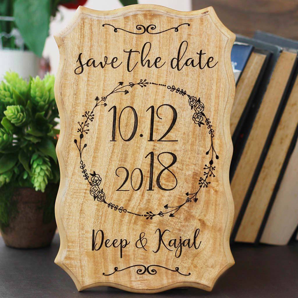 Wooden Save The Dates for Weddings - Personalized Wooden Wedding Signs in India by Woodgeek Store