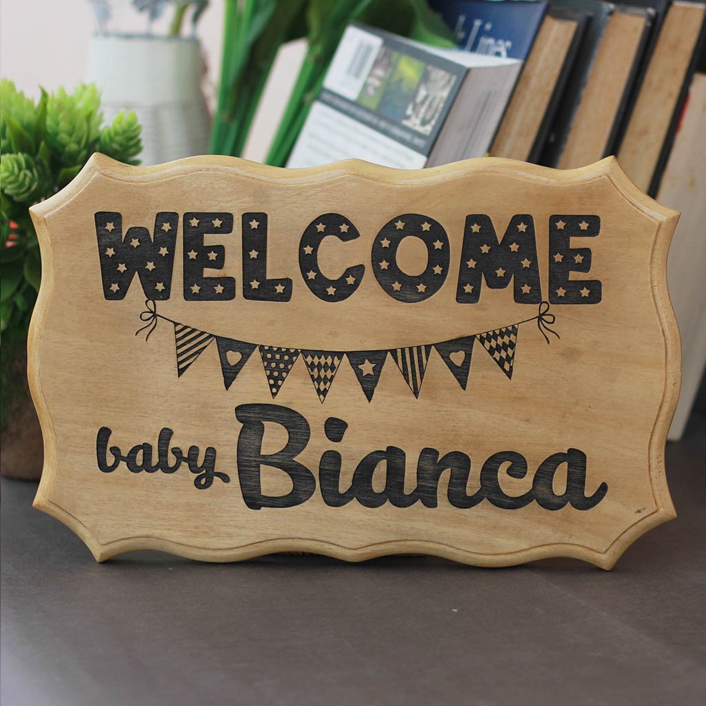 Welcome Baby Wood Sign - Personalized New Baby Sign - Custom wood Wall Signs for Baby Room - Gifts for New Moms - Baby Shower Gifts - Personalized Gifts for Pregnant Parents by Woodgeek Store