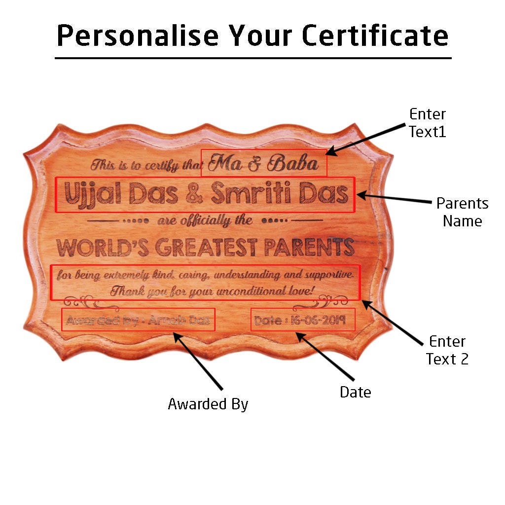 Personalized World&#39;s Greatest Parents Certificate - These Unique Award Certificates Make The Best Gifts For Parents - Buy More Custom Wooden Certificates And Personalized Gifts For Parents From The Woodgeek Store