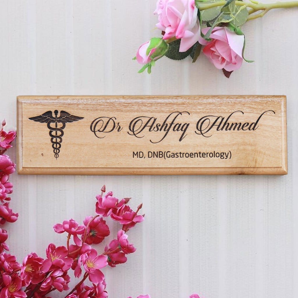 Office Desk &amp; Door Name Plates for Doctors - Personalized Name Signs For Doctors - Gifts For Doctors with Engraved Doctor&#39;s Symbol by Woodgeek Store