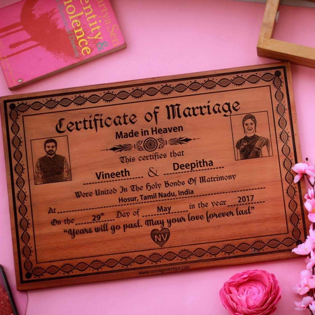 Personalized Wooden Marriage Certificate Poster