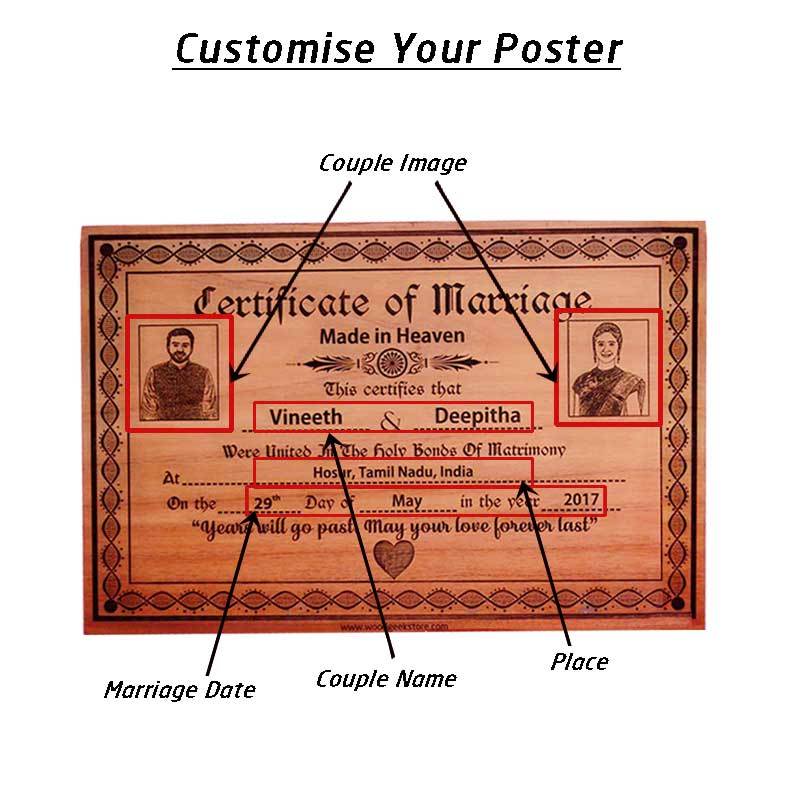A Photo Engraved Wooden Marriage Certificate Will Make Great Wedding Gifts. This Custom Certificate Of Marriage Is The Best Personalized Wedding Gift. This Is One Of The Best Romantic Gifts for Husband And Wife.  Buy More Wooden Picture Frame Certificates Online by Woodgeek Store