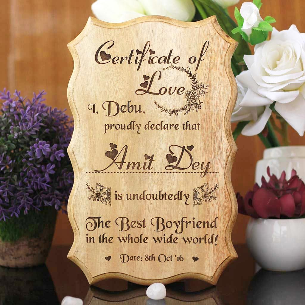 Personalized World's Best Boyfriend Certificate - Greatest Boyfriend Award Certificates - Unique Gifts for Boyfriend - Valentine's Day Gifts - Custom Wooden Certificates by Woodgeek Store