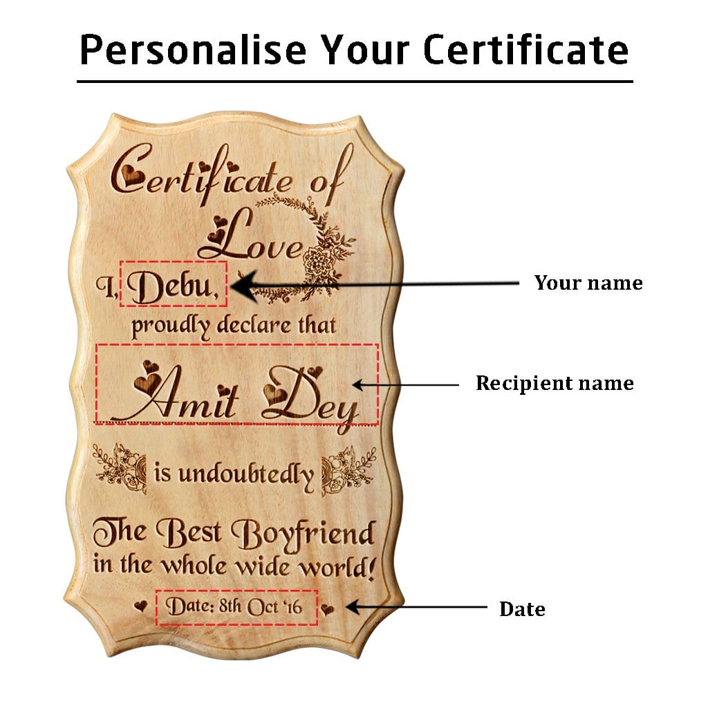 Wooden Certificate of Love for The Best Boyfriend