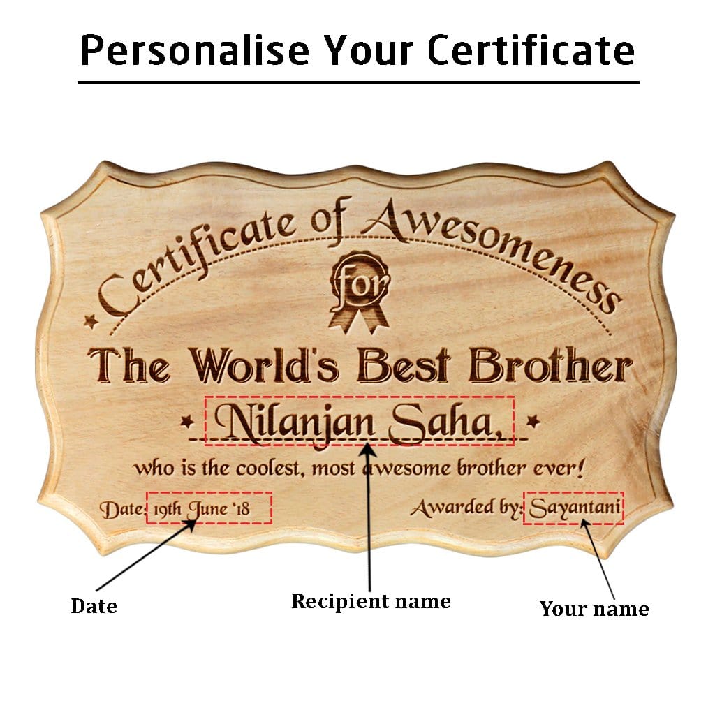Wooden Certificate of Awesomeness for World&#39;s Best Brother