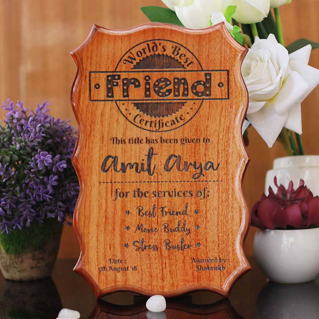 Personalized World&#39;s Best Friend Certificate - Greatest Friend Award Certificates - Unique Gifts for Friends - Friendship Day Gifts - Custom Wooden Certificates by Woodgeek Store