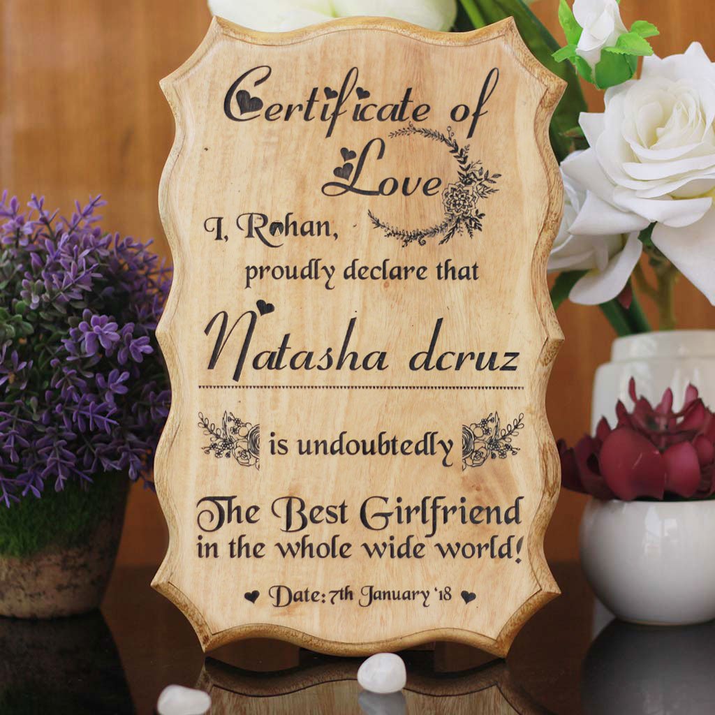 Personalized World's Best Girlfriend Certificate - Greatest Girlfriend Award Certificates - Unique Gifts for Girlfriend - Valentine's Day Gifts - Custom Wooden Certificates by Woodgeek Store