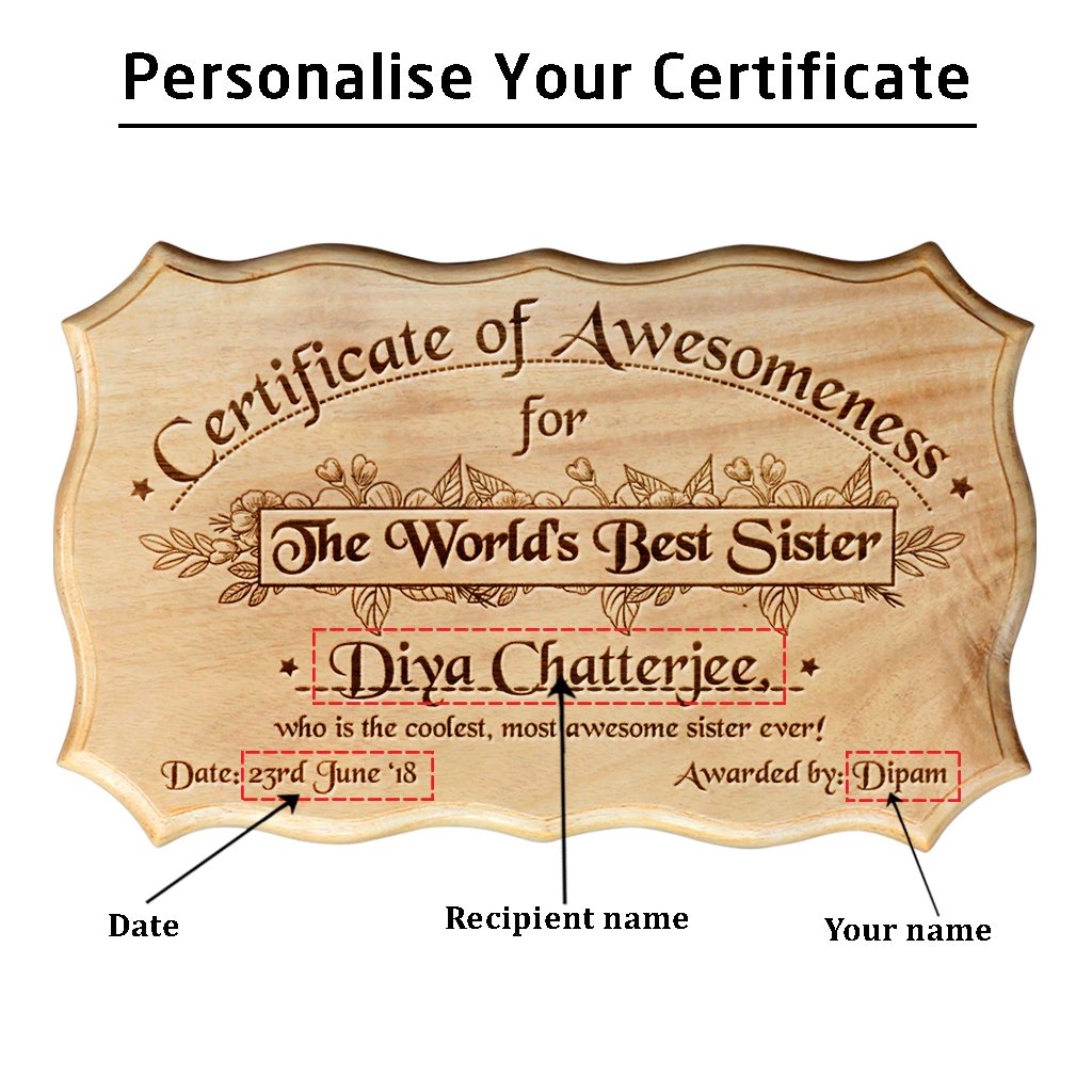 Wooden Certificate of Awesomeness for World&#39;s Best Sister
