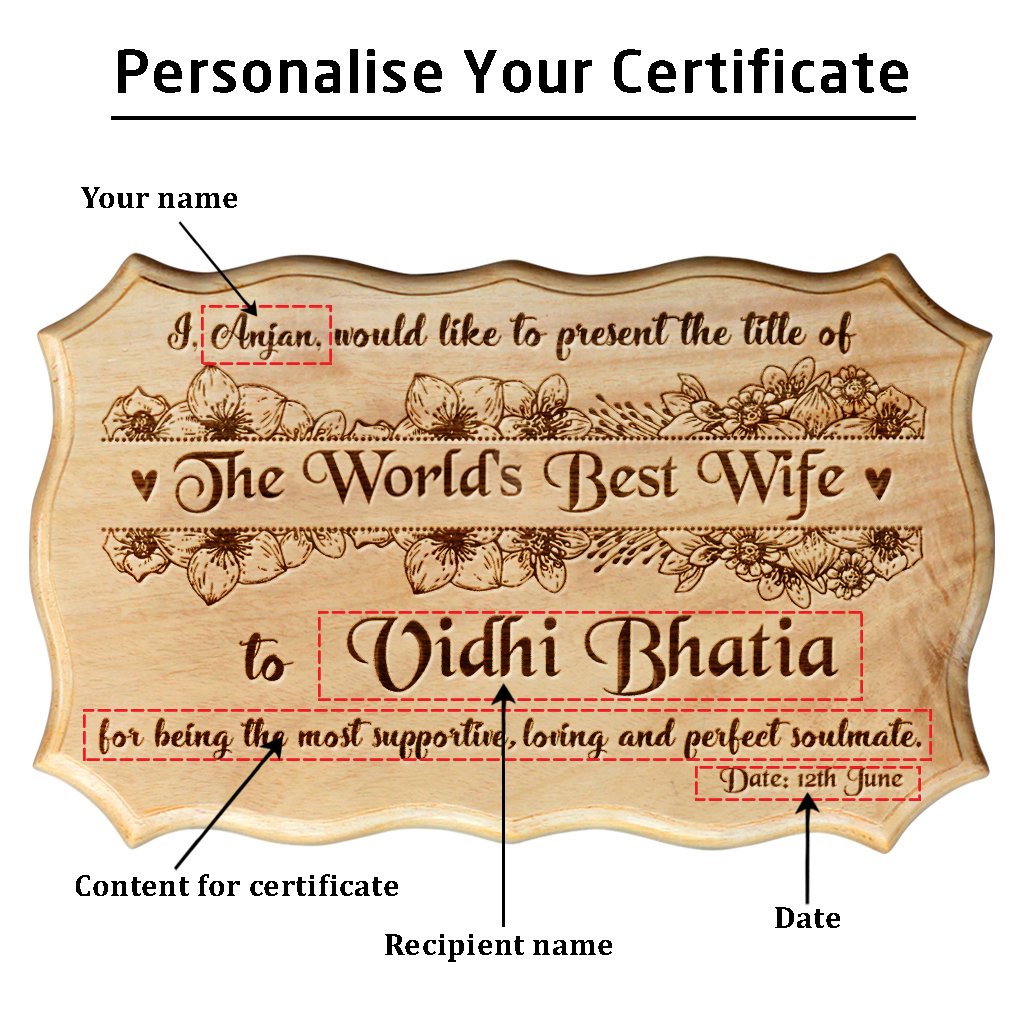 Personalized World&#39;s Best Wife Wooden Certificate