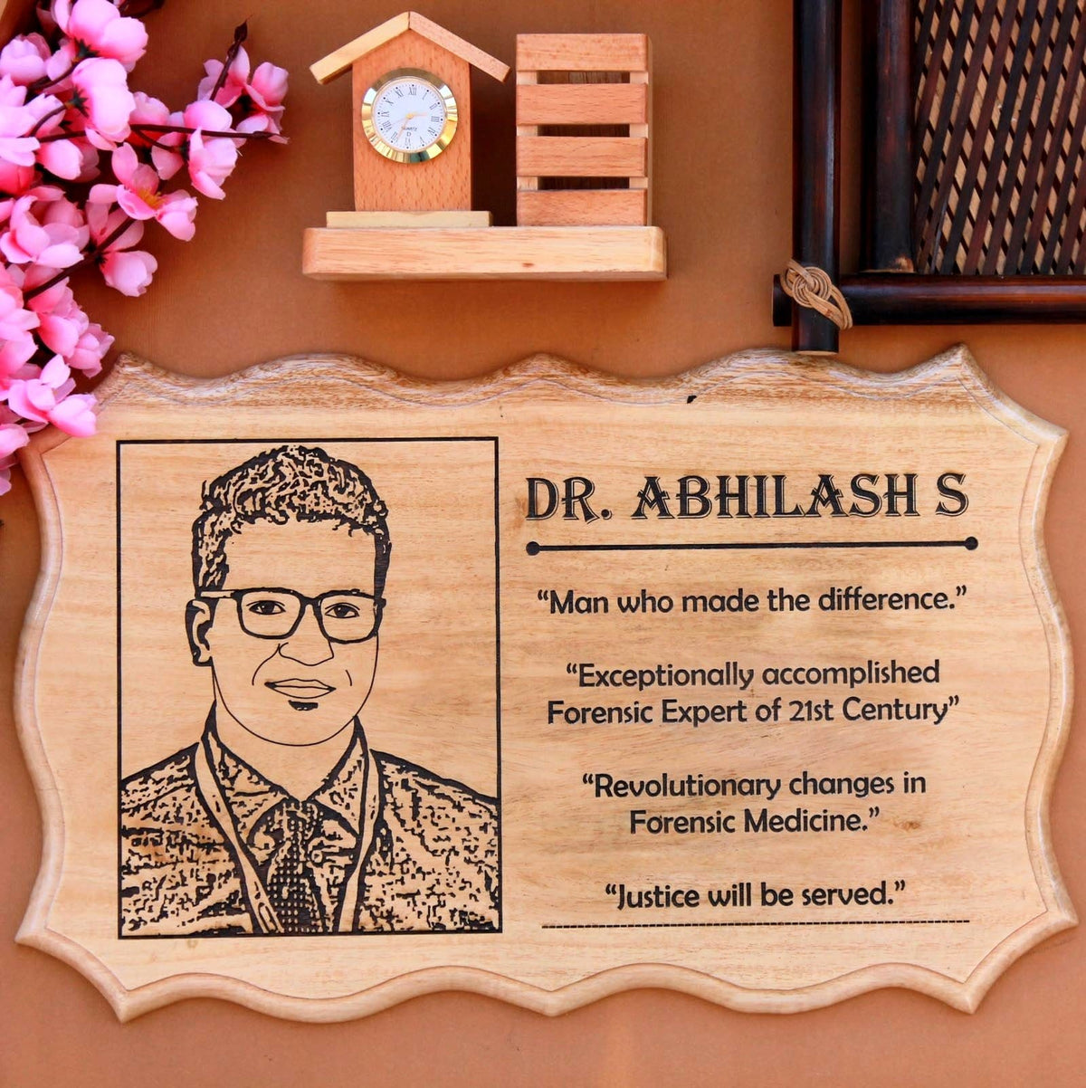 Photo Engraved Wooden Sign For Boss Or Colleagues. This personalised wooden plaque will make unique corporate gifts and gifts for boss. A personalised gift engraved with photo.