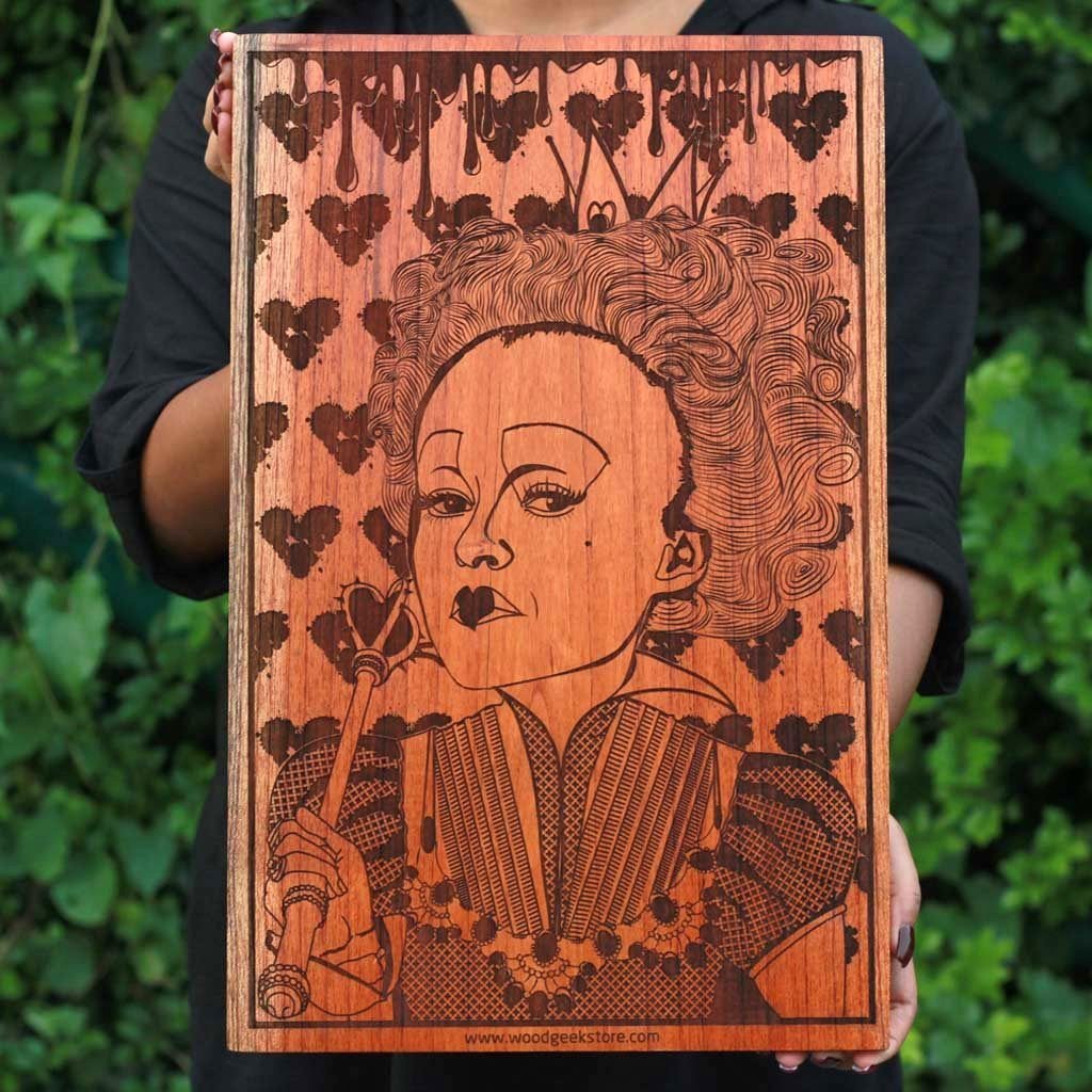 Queen of Hearts Carved Wooden Poster