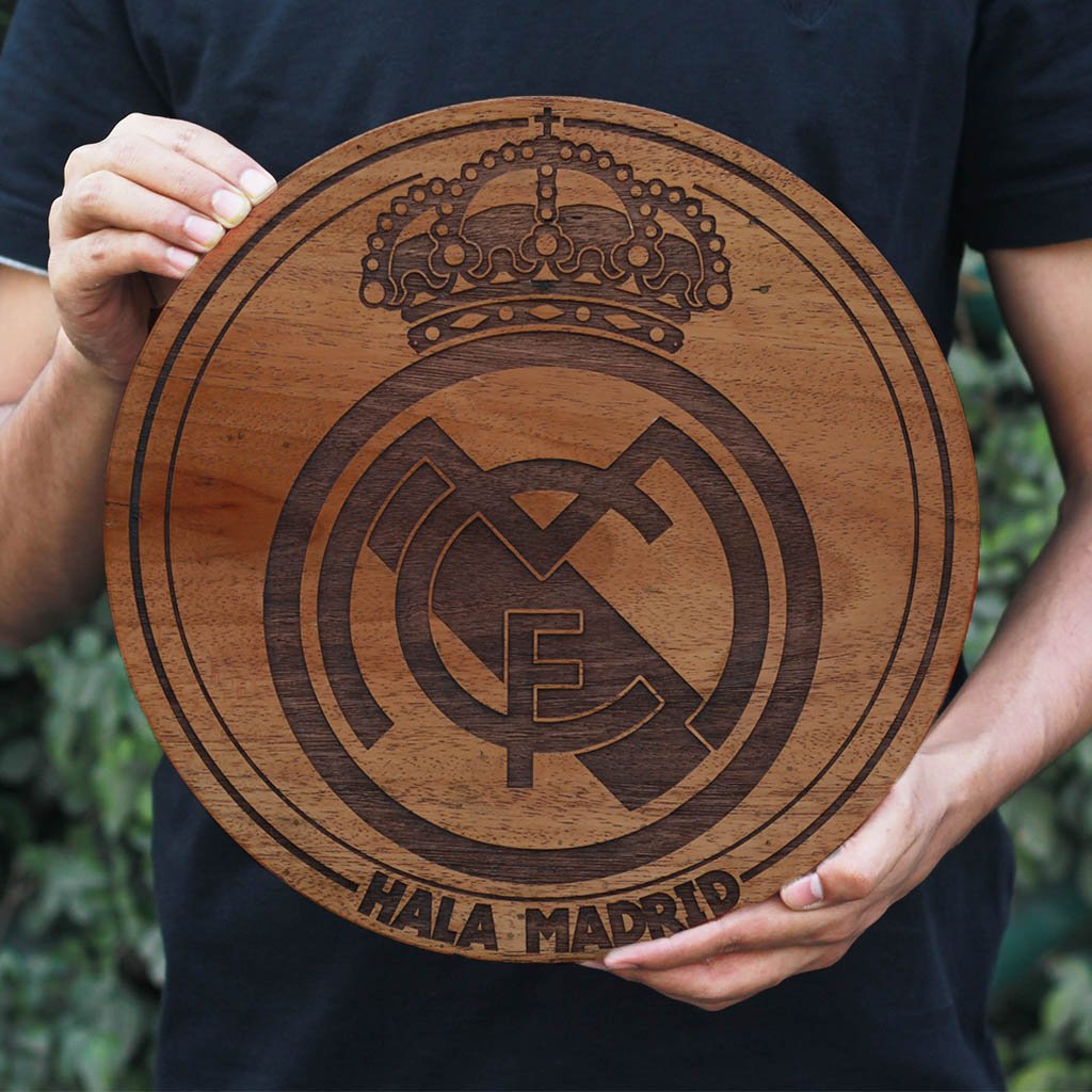 Real Madrid Club Logo Round Poster - Carved Wooden Poster - Gifts for Football Fans by Woodgeek Store