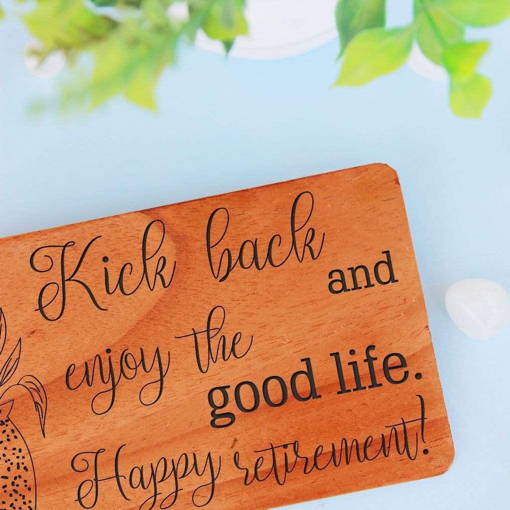Retirement Greetings Engraved On Retirement Card. Send retirement wishes for boss, retirement wishes for father, retirement wishes for a friend, retirement wishes for coworker with personalized wooden cards