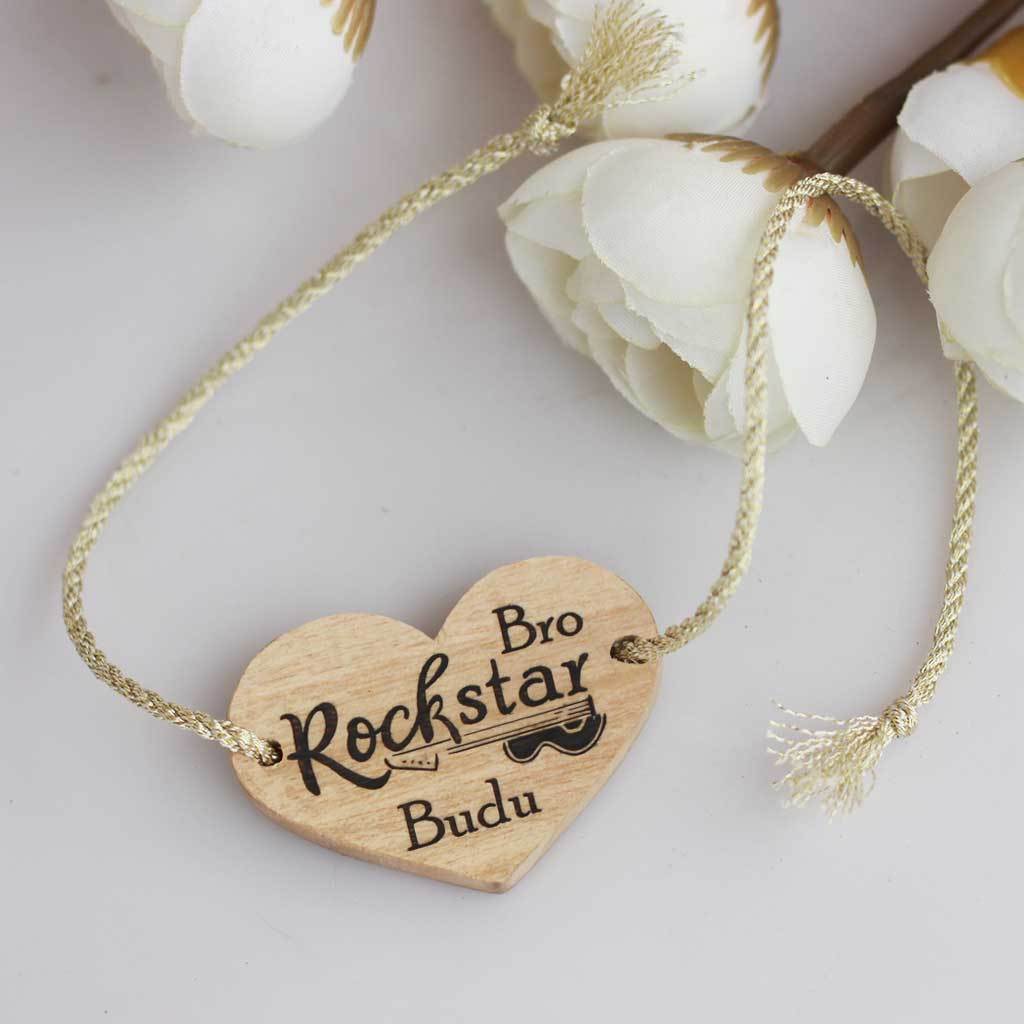 Rockstar Bro Personalised Rakhi and Raksha Bandhan Greeting Card - This Wooden Rakhi and Wooden Greeting Card Makes The Best Raksha bandhan Gift Ideas - Buy The Best Online Gifts For Raksha Bandhan From The Woodgeek Store.