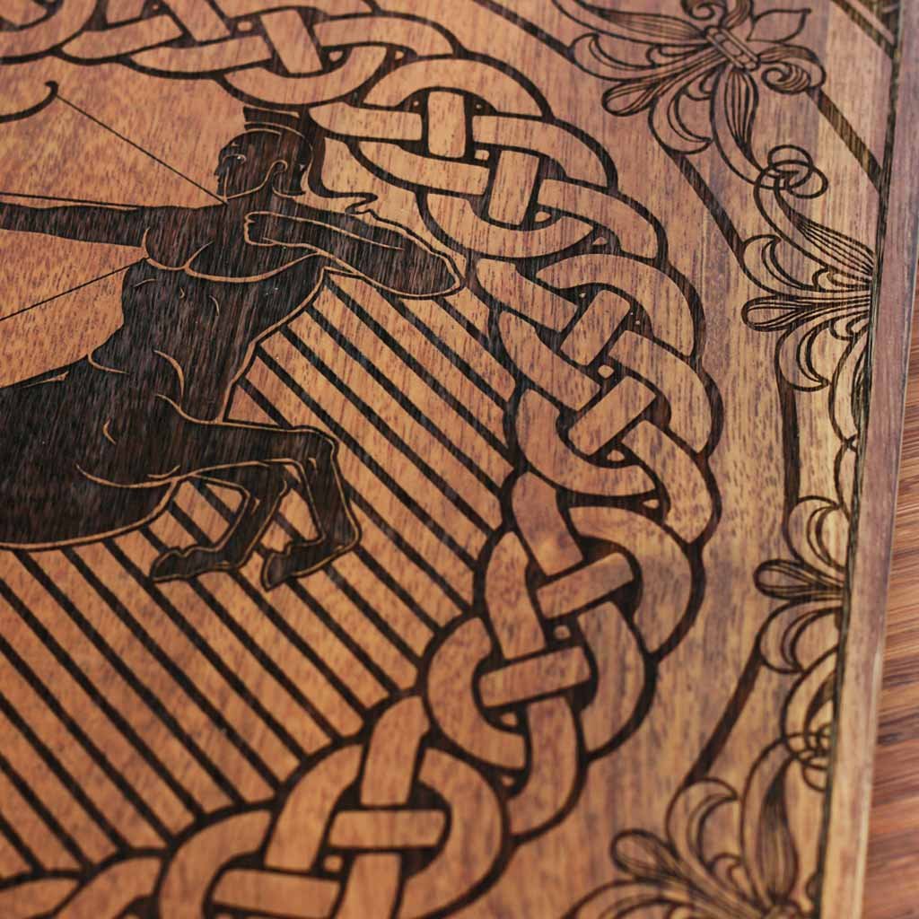 Wood Engraving - Sagittarius The Archer Carved Wooden Poster by Woodgeek Store - Zodiac Sign Wooden Artwork - Buy Wood Wall Art Decor Online 