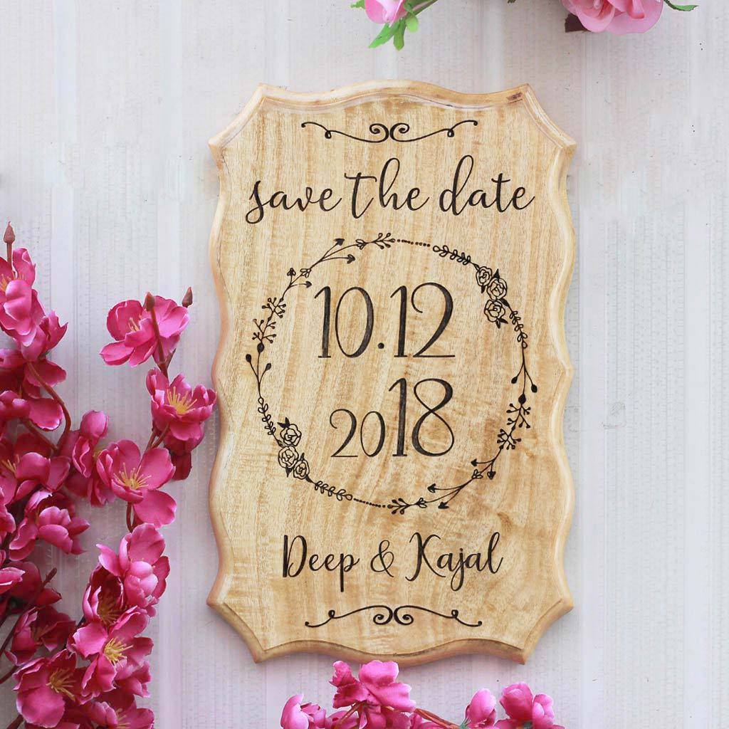 Wooden Save The Dates for Weddings - Personalized Wooden Wedding Signs in India by Woodgeek Store