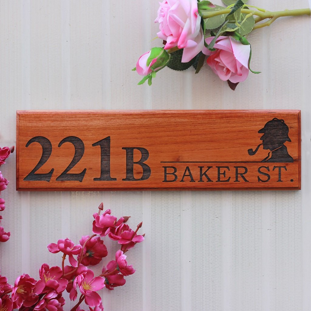 221 B Baker Street Sherlock Holmes Door Sign - Sherlock Holmes Wooden Nameplate - Gifts for Sherlock Holmes fans by Woodgeek Store