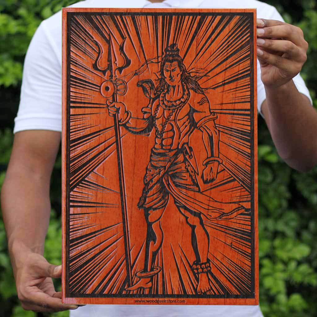 Shiva The Destroyer of Evil Carved Wooden Poster