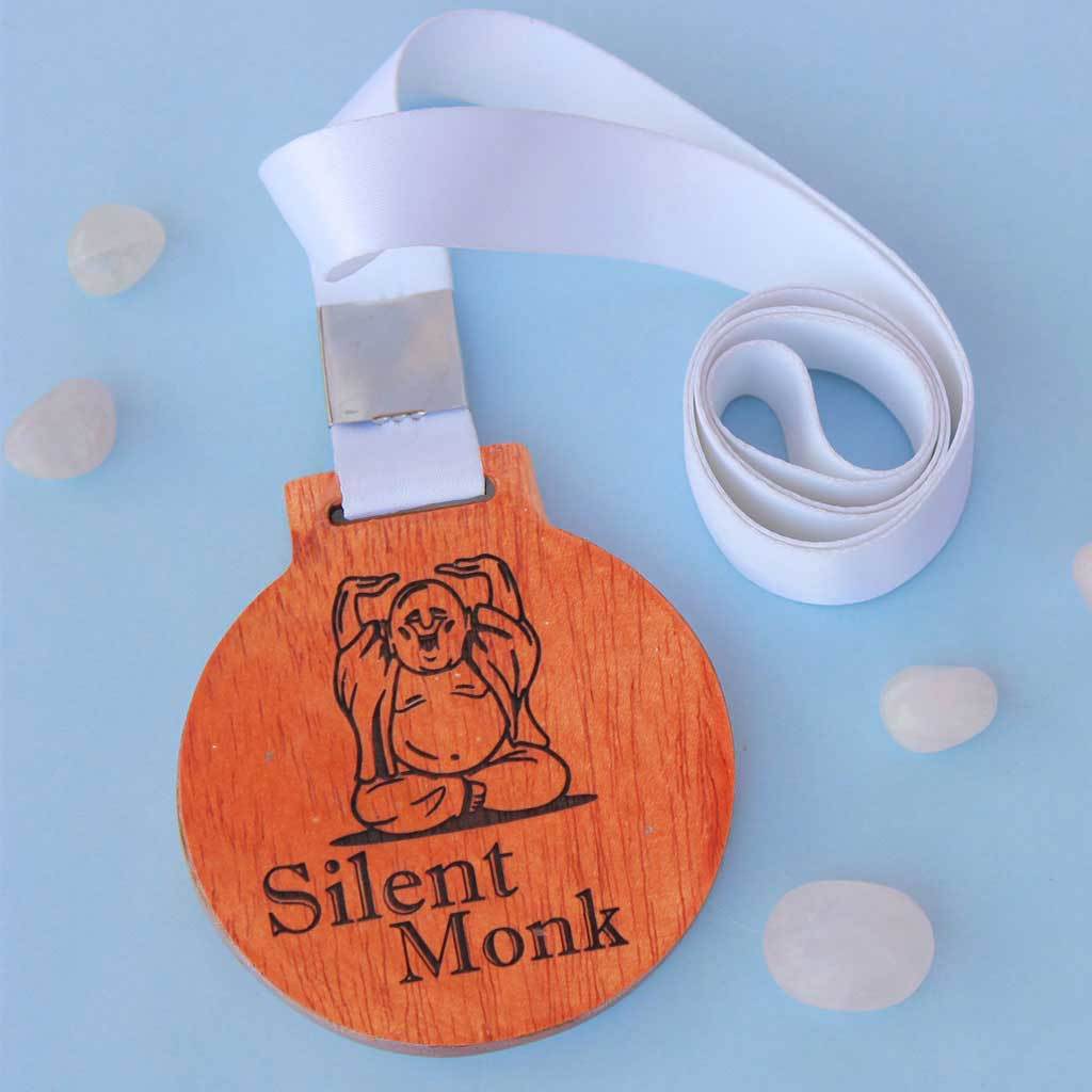 Silent Monk Wooden Medal - This Custom Medal is One Of The Best Funny Gifts For Friends And Family - This Engraved Medal Award Is A Great Friendship&#39;s Day Gift Or A Birthday Present For A Friend. This Will Also Make Great Office Gifts For Colleagues.