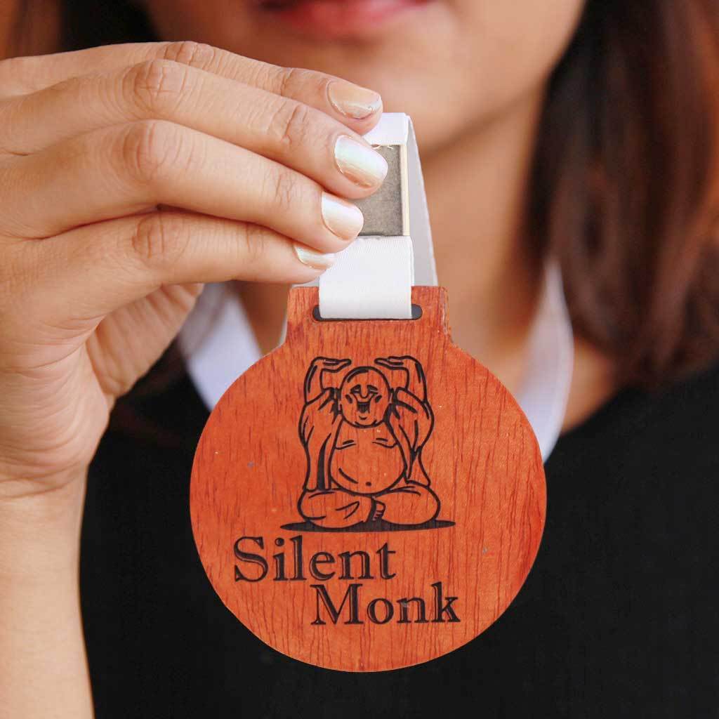 Silent Monk Wooden Medal - This Custom Medal is One Of The Best Funny Gifts For Friends And Family - This Engraved Medal Award Is A Great Friendship's Day Gift Or A Birthday Present For A Friend. This Will Also Make Great Office Gifts For Colleagues.