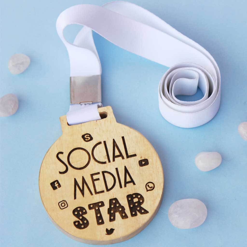 Social Media Star Medal With Ribbon - This Engraved Medal Makes A Funny Gift For Those Social Media Stars Of Your Life - Buy Medals Which Are Of Premium Quality From The Woodgeek Store