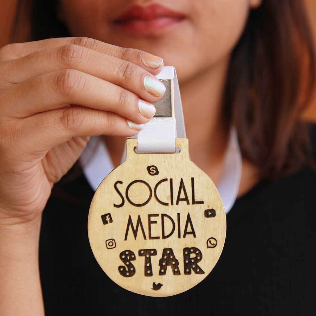Social Media Star Medal With Ribbon - This Engraved Medal Makes A Funny Gift For Those Social Media Stars Of Your Life - Buy Medals Which Are Of Premium Quality From The Woodgeek Store