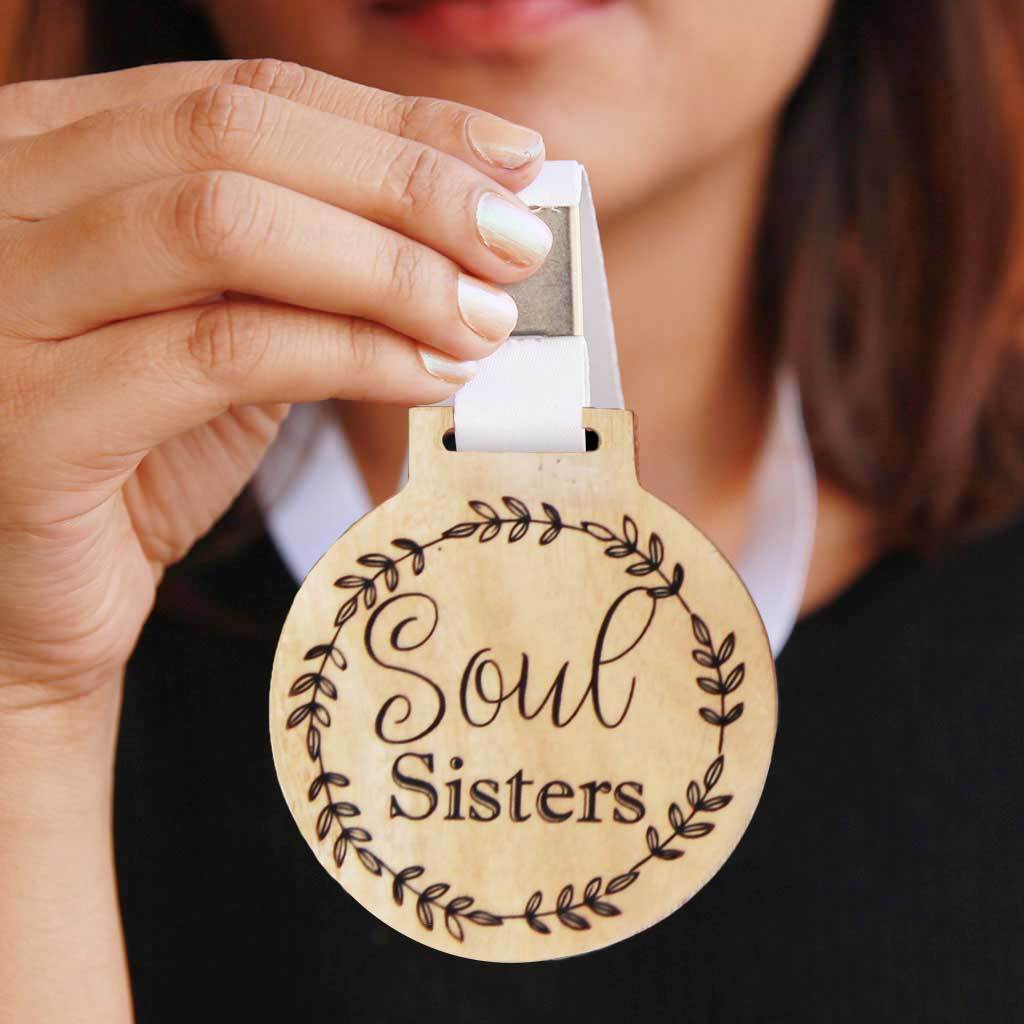 Wooden Medal Engraved With Soul Sisters - A Special Gift For Sisters and Cute Gifts for Best Friend