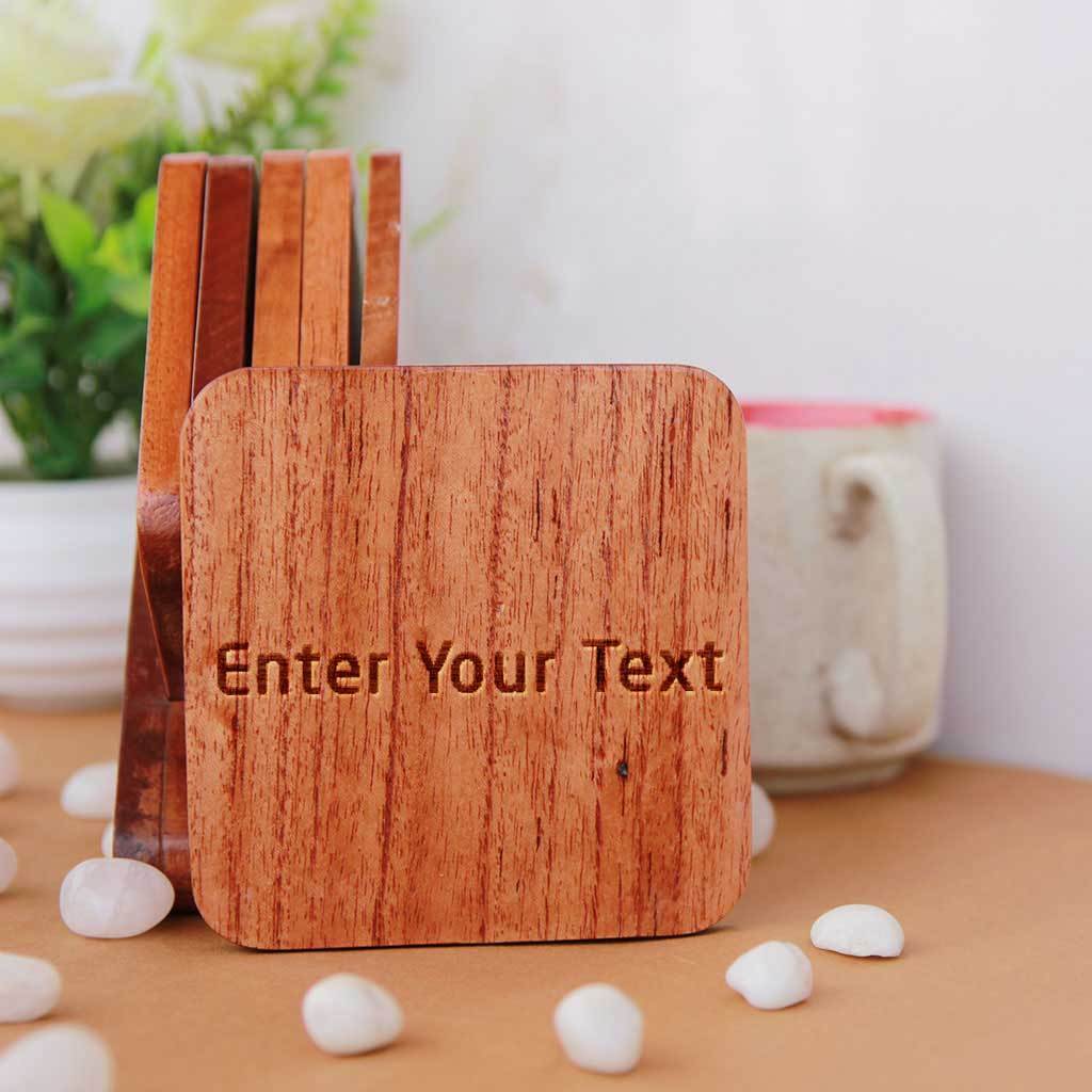 Square Wooden Coaster Set With Holder Custom Coasters Coasters