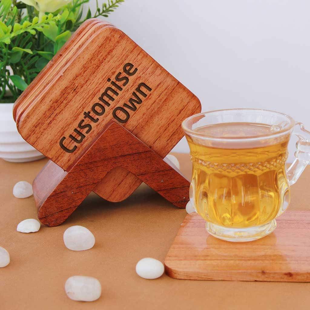 Custom Coasters. Personalised Coasters Engraved With Text. Wooden Coaster Set Of 6. Square Coasters. These Personalized Coasters Can Be Used As Tea Coasters, Coffee Coasters or other Drinks Coasters. Buy Coasters Online at Woodgeek Store.