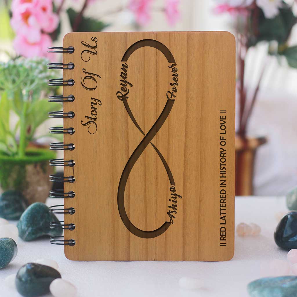 The Story Of Us Wooden Love Notebook. This Notebook Journal Is One Of The Best Romantic Gifts For Husband Or Gifts For Wife. This notebook journal will make great engagement gifts for the bride or groom. This wooden journal will also make great wedding gifts or anniversary gifts.