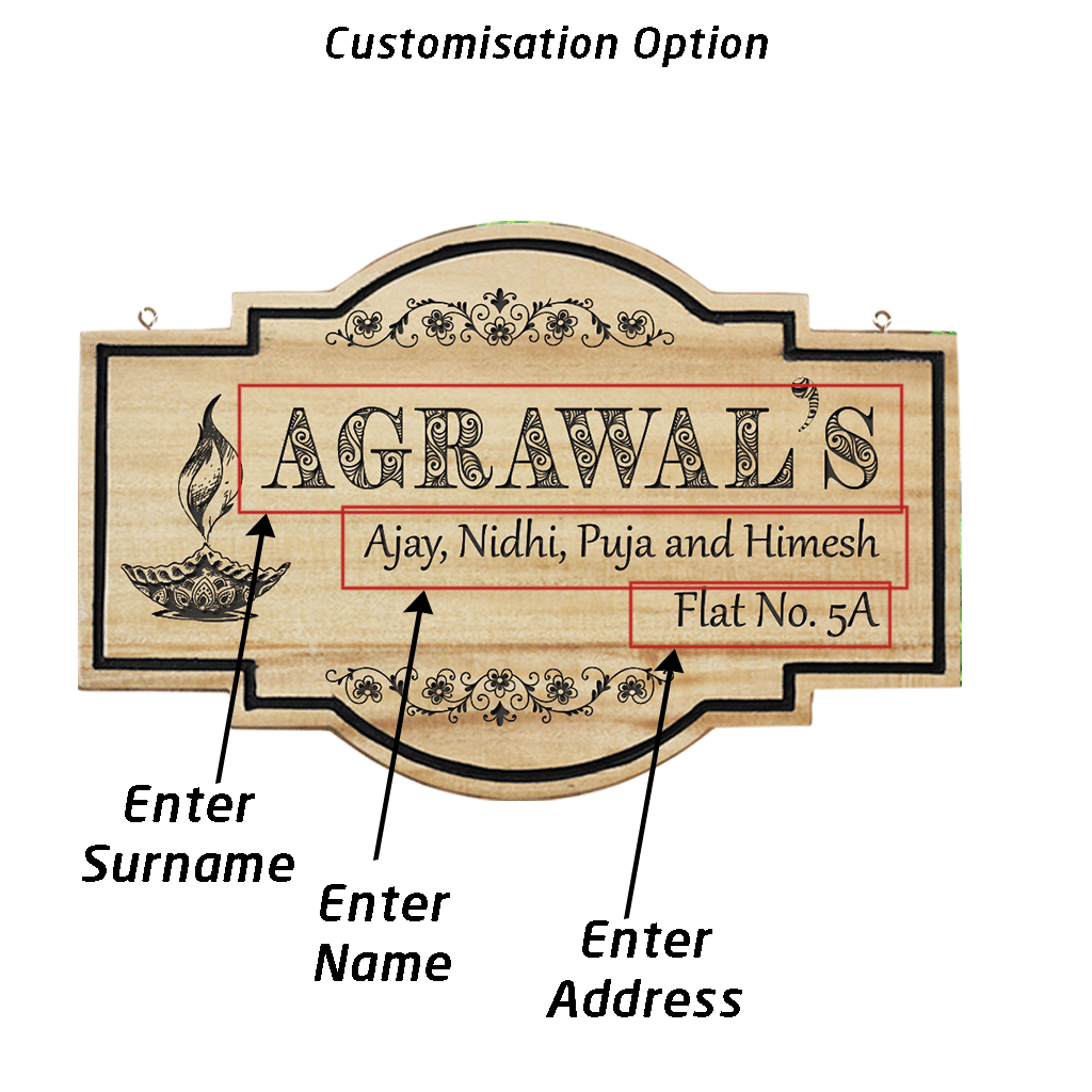 Auspicious Name Boards For House. Name board for home. Swastik Name Plate. Diya Name Plate. Custom Name Plates Make great Diwali gifts, home decor gifts or housewarming gifts.