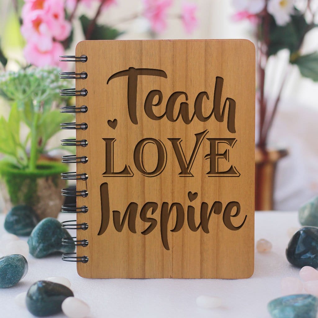 Wooden Notebook - Teach Love Inspire - Bamboo Wood Journal - Teacher Appreciation Gifts - Teacher&#39;s Day Gifts - Woodgeek Store