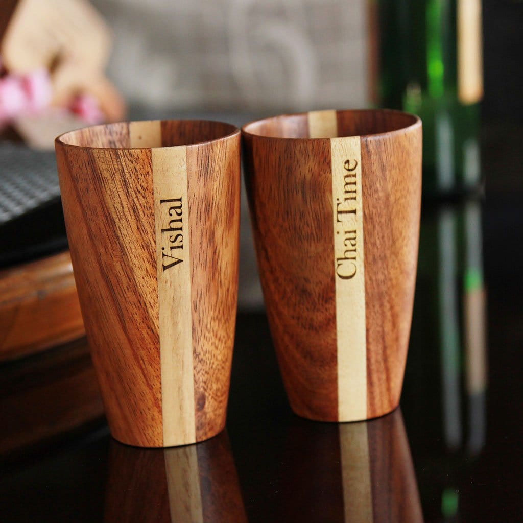 Tall Drinking Water Glasses, Handmade Wooden, 10 oz/300ml