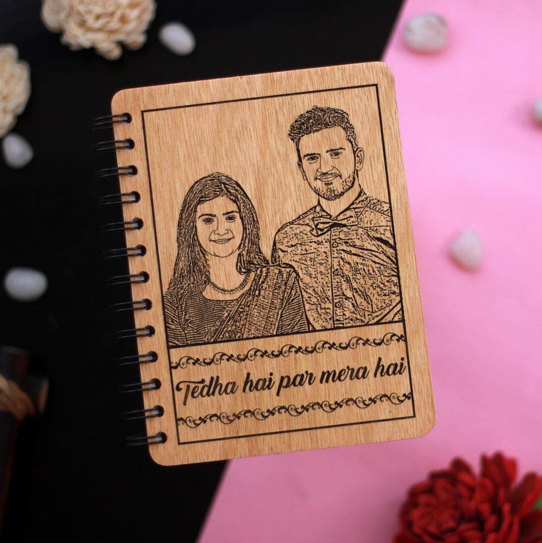 Tadha Hai Par Mera Hai. This Photo Notebook is one of the funniest gifts for your partner. Looking for Gifts for him or gifts for her? This Wooden Notebook Journal Makes One Of The Best Personalized Gifts