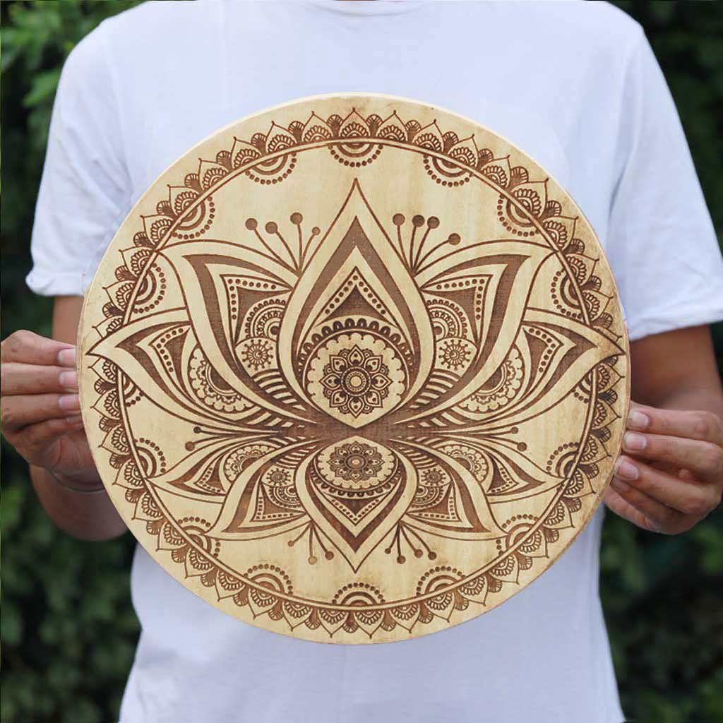 Divine Lotus Wooden Poster by Woodgeek Store - Buddhism Lotus Wooden Artwork - Religious &amp; Spiritual Wood Wall Hanging - Buy Wood Wall Art Decor Online