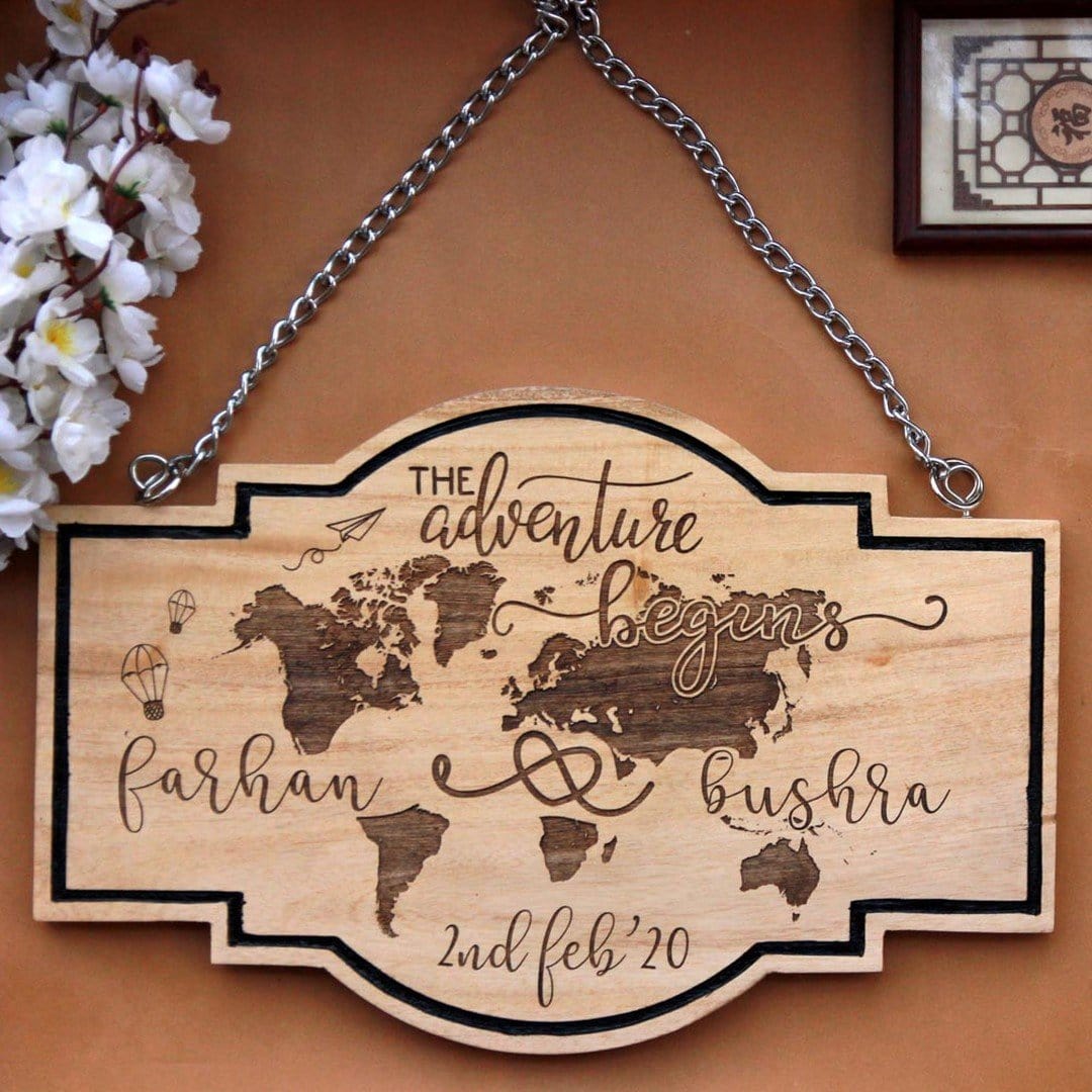 The Adventure Begins - Personalized Hanging Wooden Sign