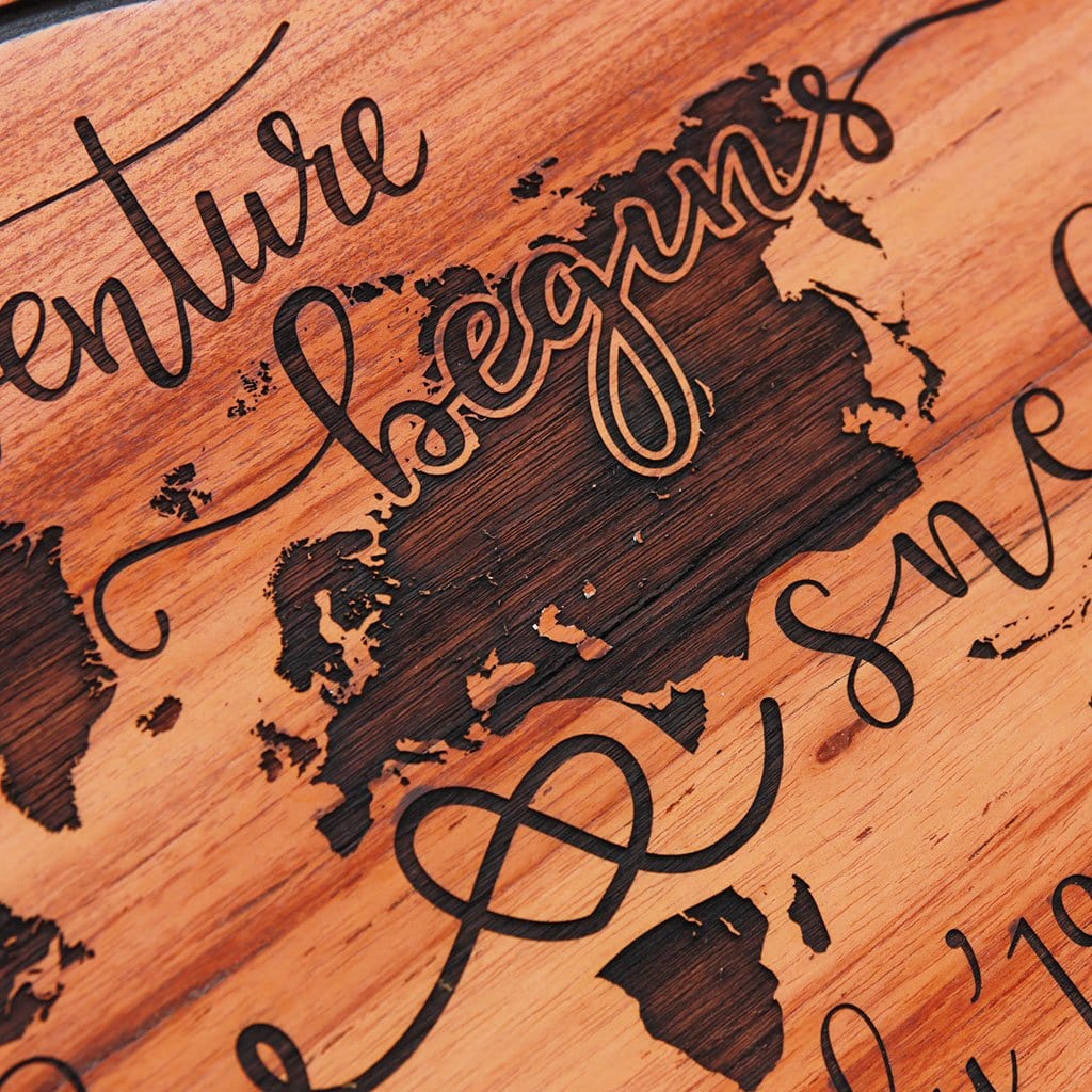 The Adventure Begins Hanging Wood Sign. These Custom Name Plates Will Make Great House Signs. This Is The Best Wedding Gift, Travel Gift, Graduation Gift and Best Personalized Gifts For Couples.