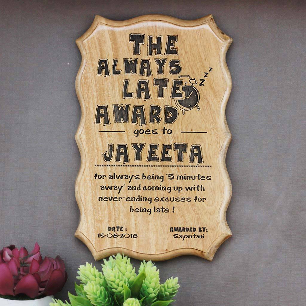 The Always Late Award Certificate - Late Kate Humorous Awards - Funny Employee Certificates - Wooden Custom Certificates by Woodgeek Store